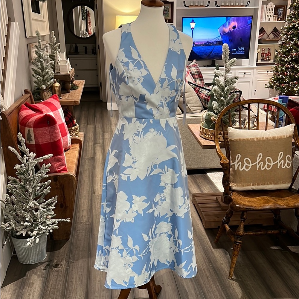 Floral Blue Halter Dress